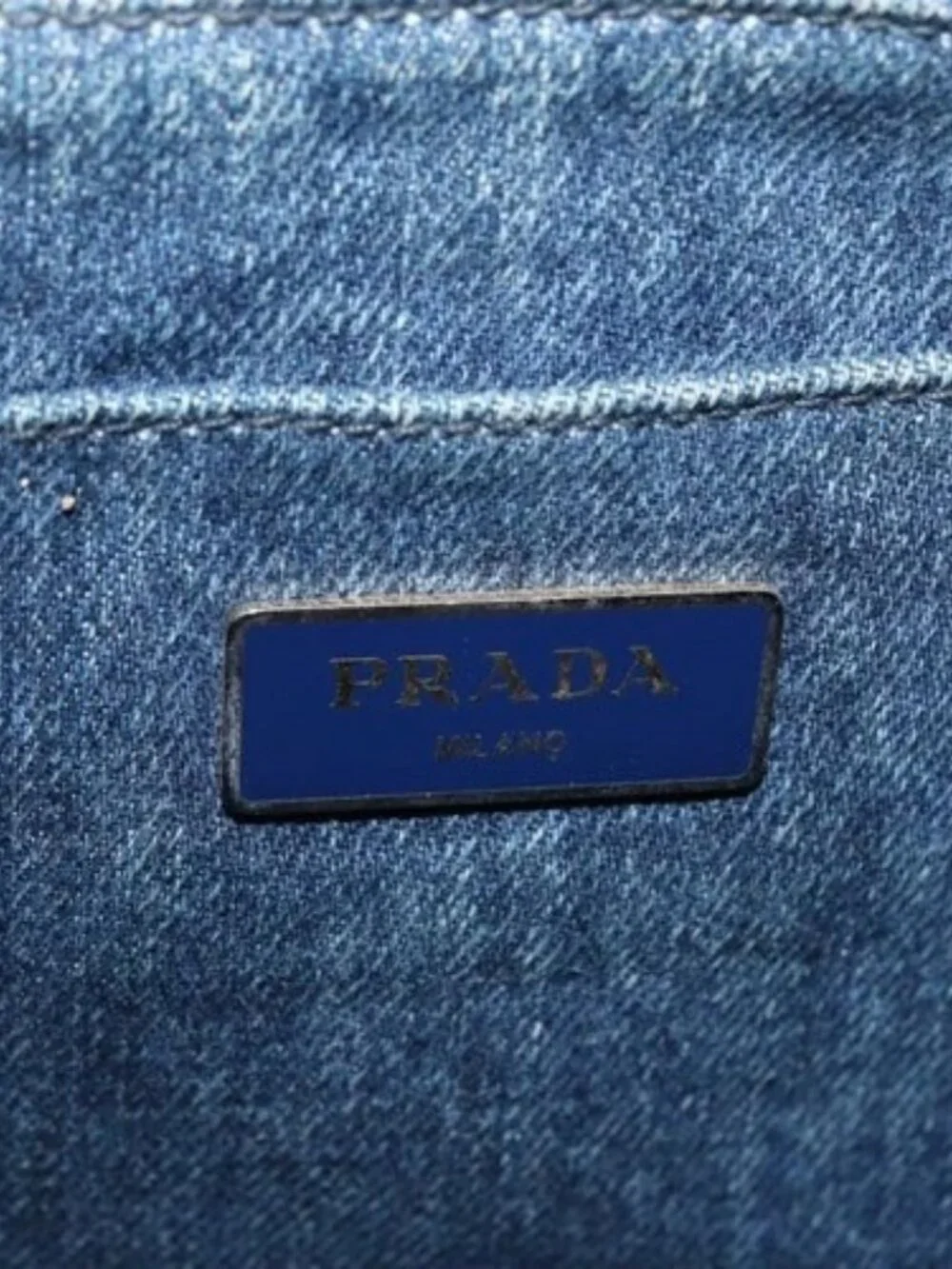 PRADA Canapa PM Hand Bag Denim Blue Gold Auth - Picture 9 of 16